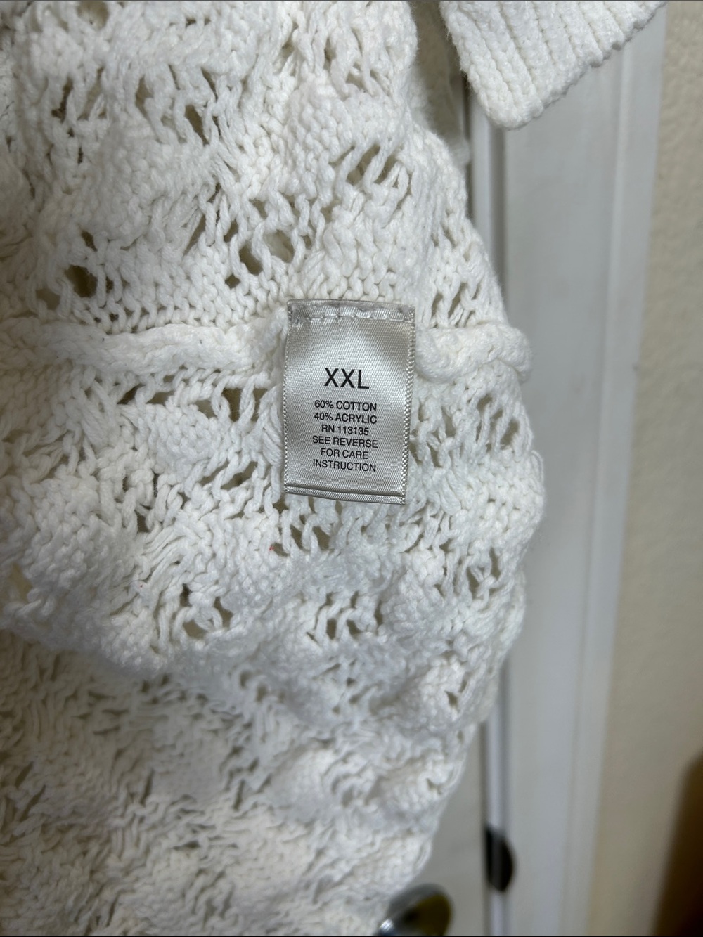 Leo & Nicole White Open Front Pointelle Crochet Knit Cardigan Sweater XXL - Picture 5 of 9